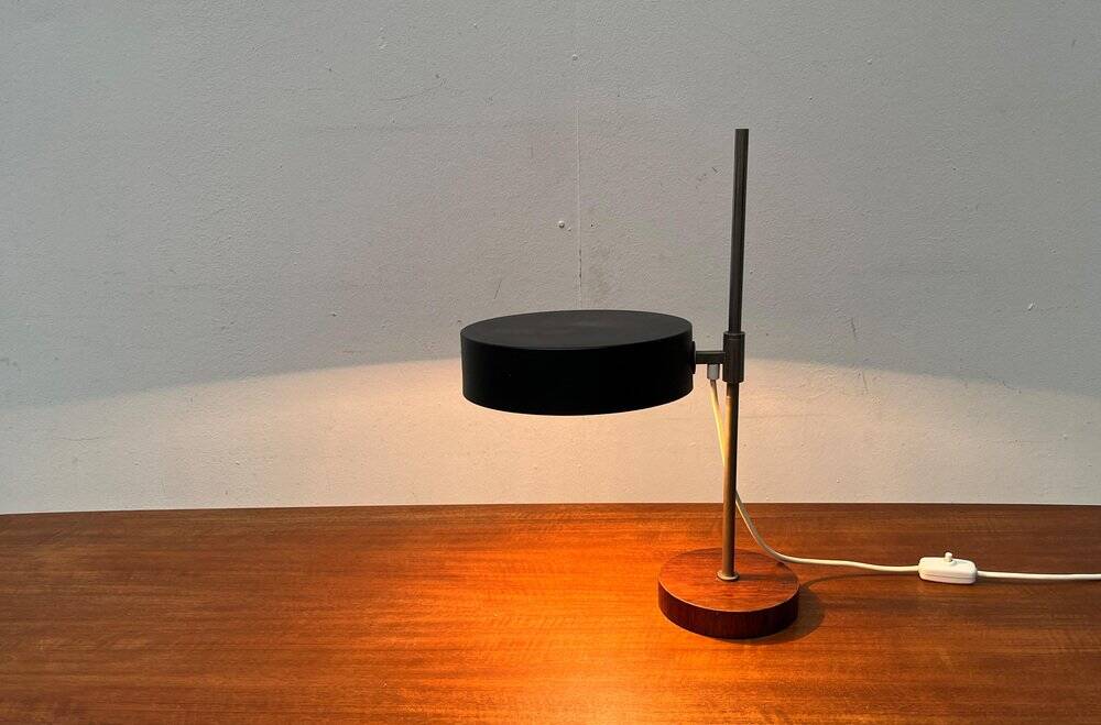 Mid-century minimalist table lamp with a teak veneer base, 1960s.