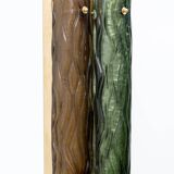 Pair of Modern Amber and Green Murano Glass and Brass Sconces