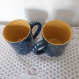 Duo of large mugs gres blue pea white