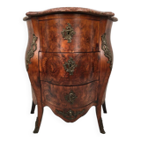 Louis XV style chest of drawers, richly inlaid, animated front and side. 19th century