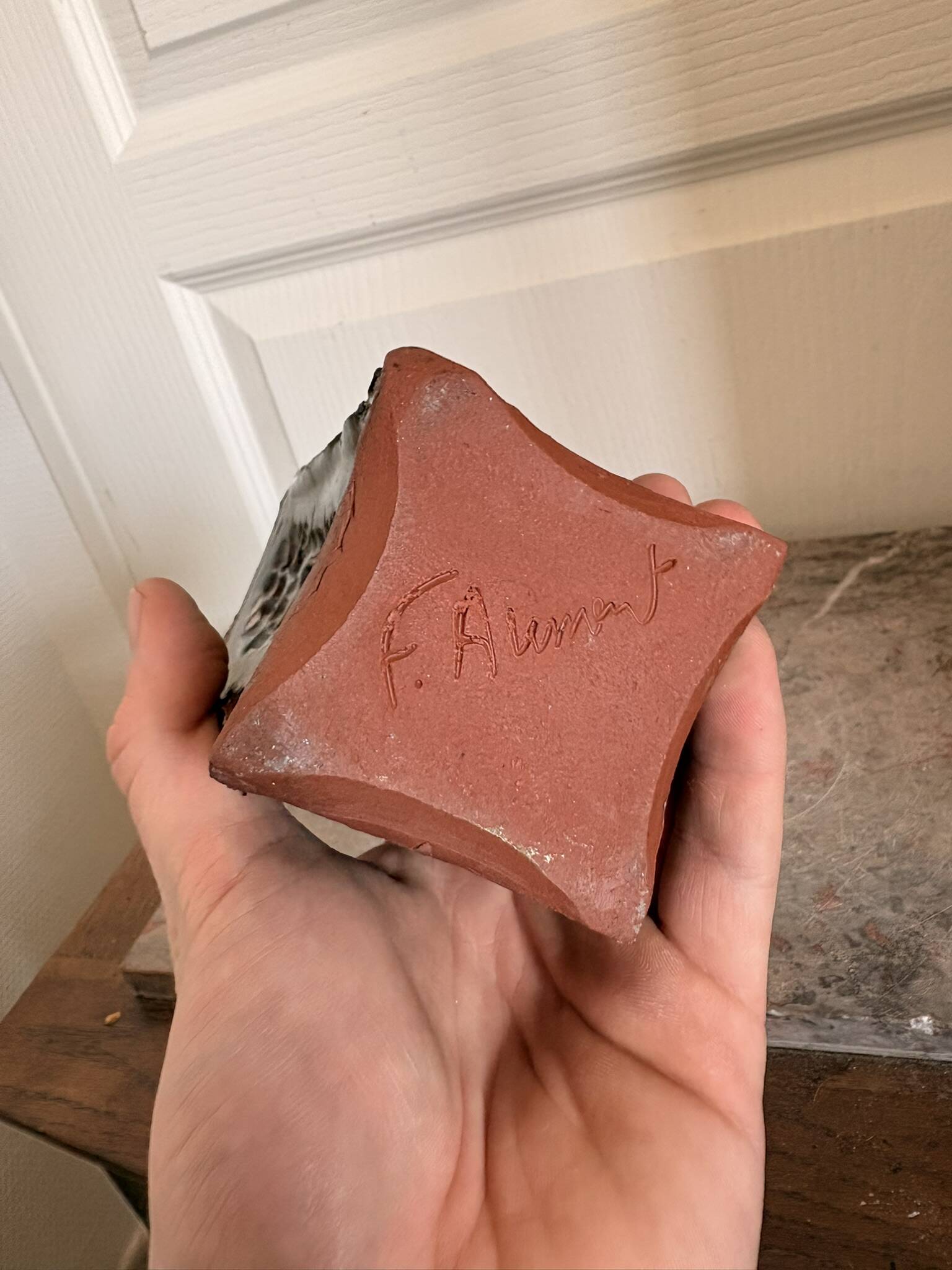 Ancient Ceramic Vase Terracotta Glazed Handmade Signed F aupon