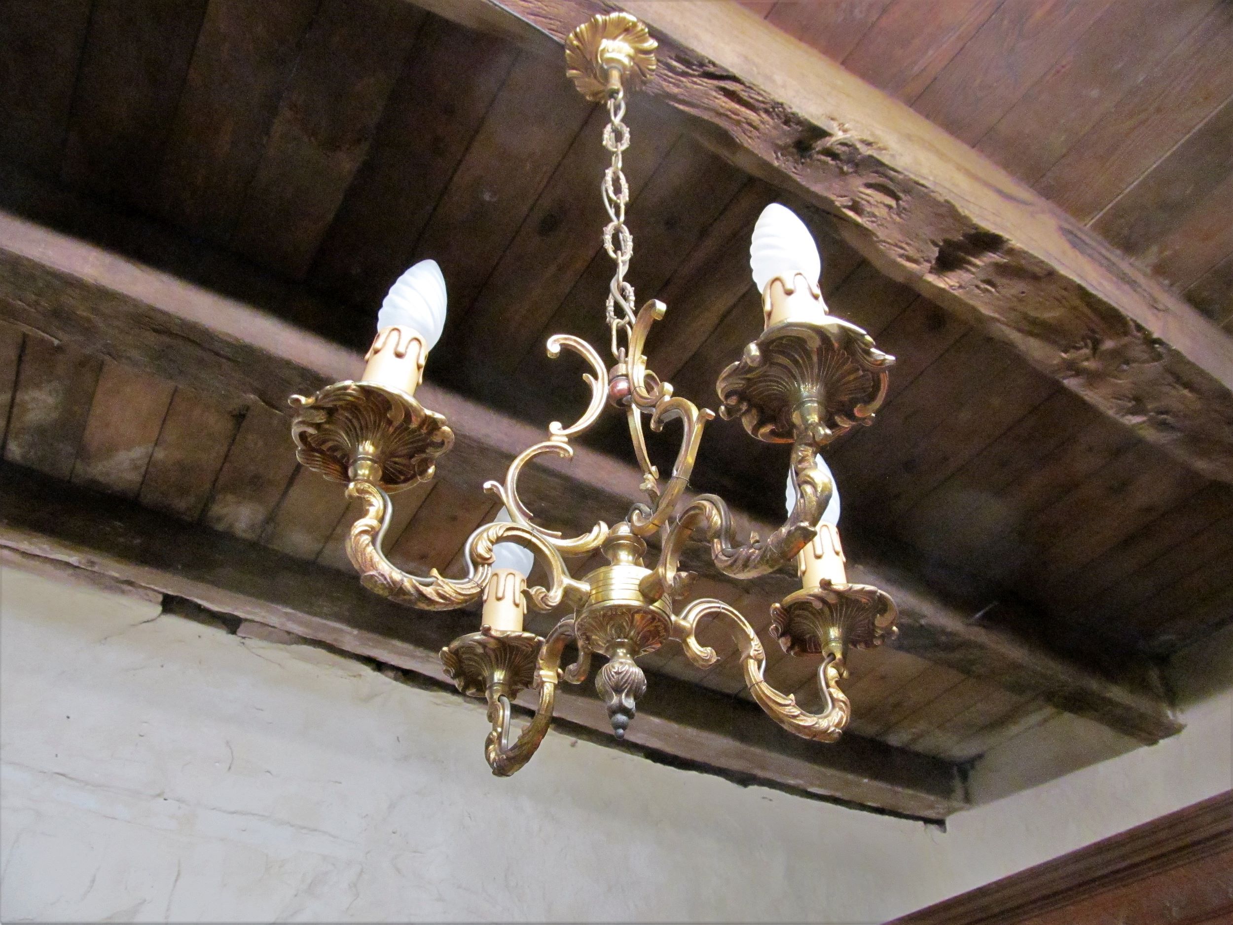 French vintage 4 branch bronze birdcage chandelier 5 arm ceiling fixture light chandelier FAL mfg