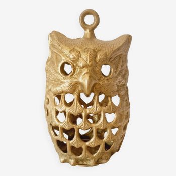 Vintage brass owl candle holder