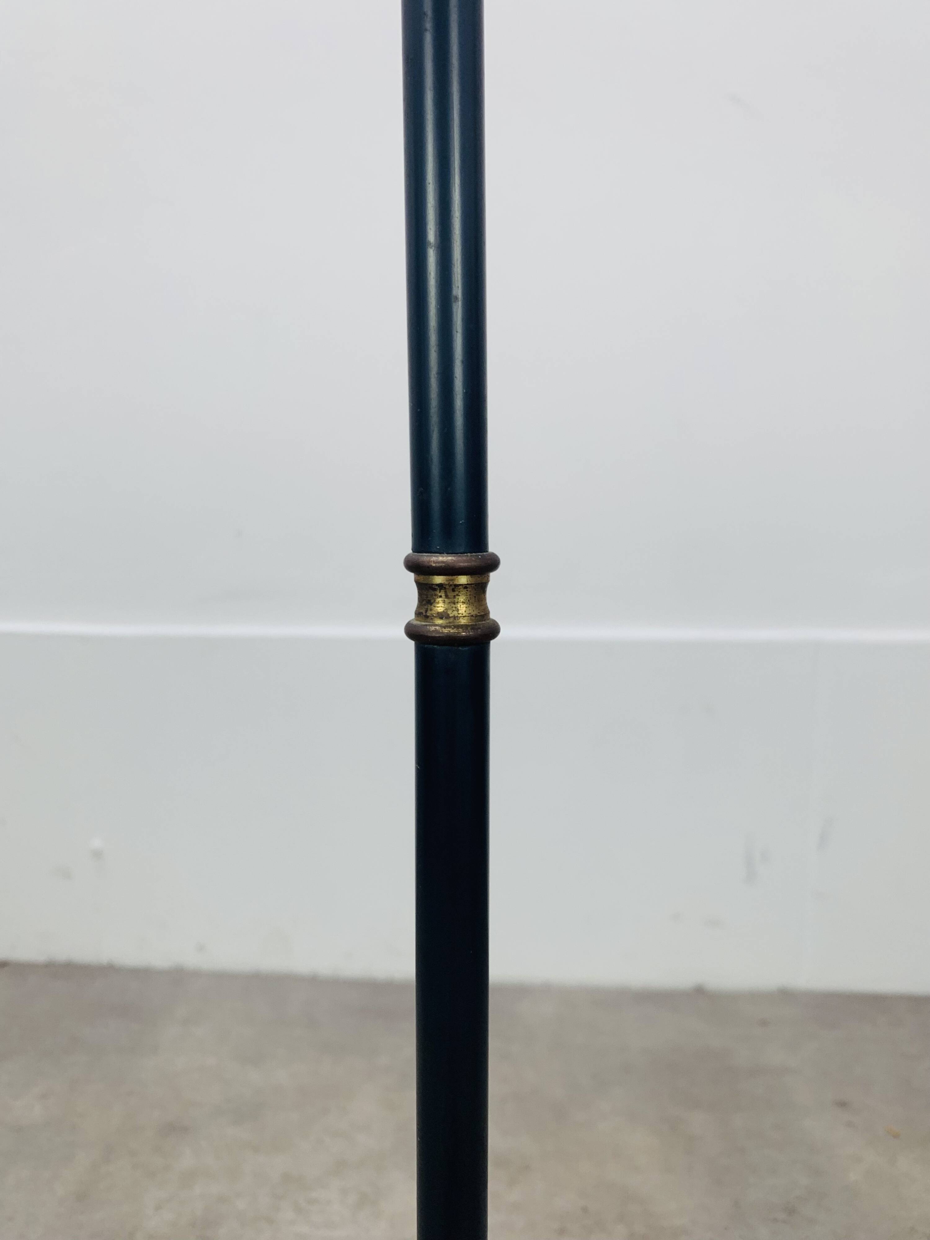 1950s tripod floor lamp, brass and black metal
