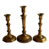 Set of 3 bronze and brass candlesticks, 19th century