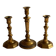Set of 3 bronze and brass candlesticks, 19th century