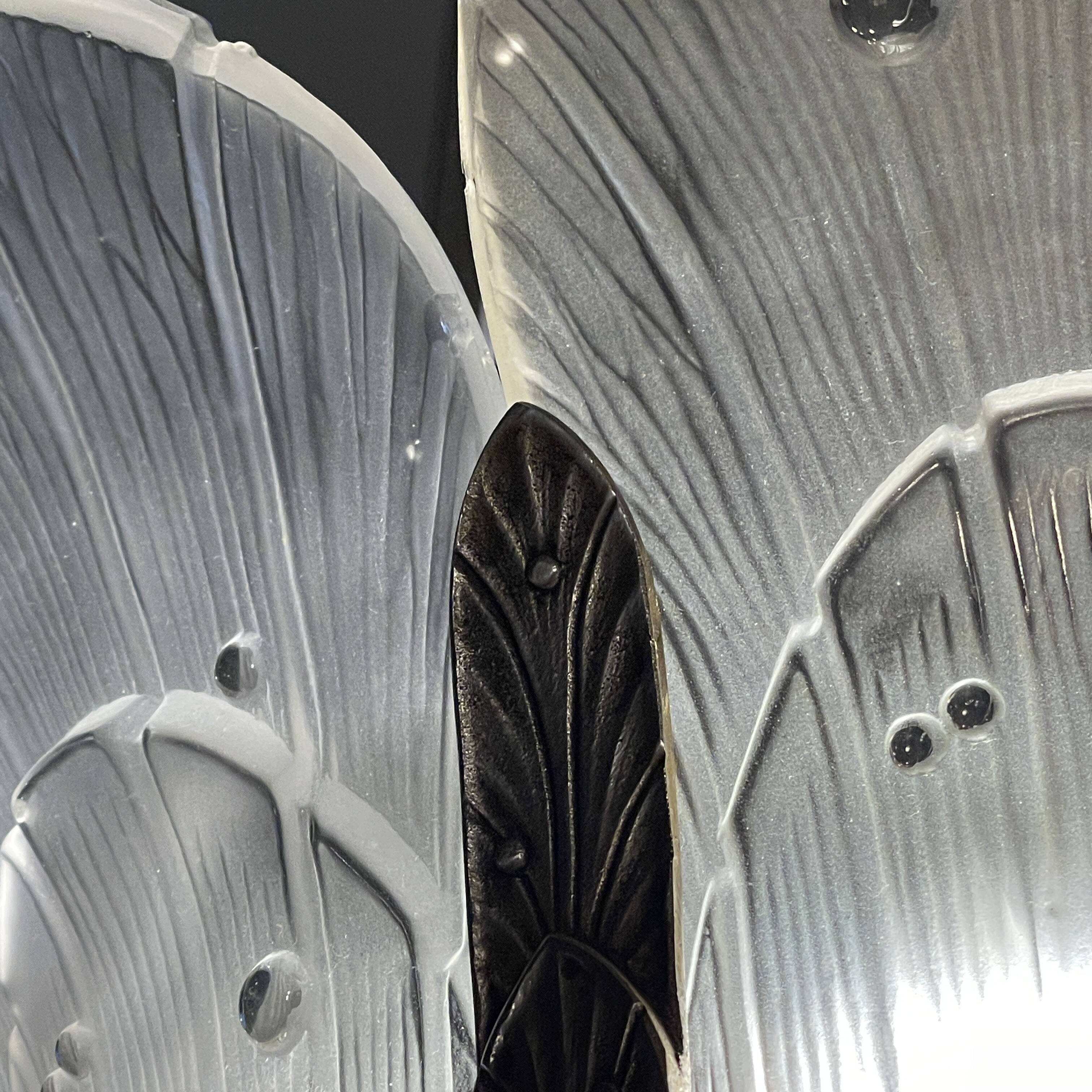 Art Deco chandelier, sandblasted pressed glass, nickel-plated bronze 1930