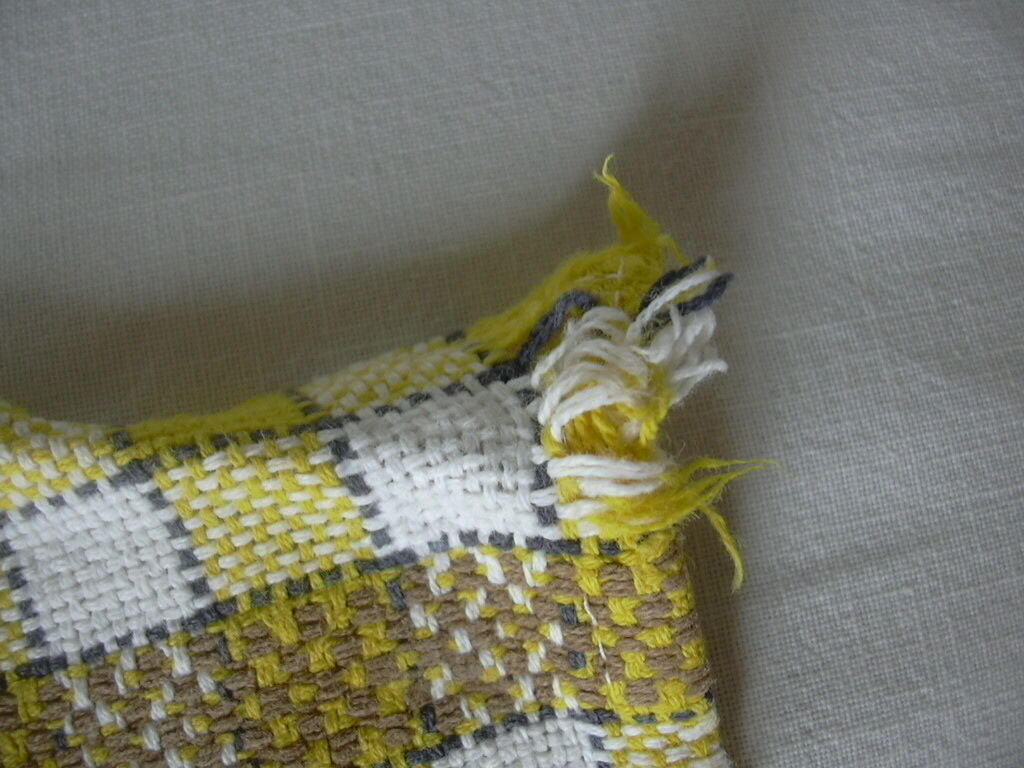 Vintage Vin de Rochers Yellow White Check Woven Cotton Napkins