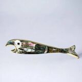 Fish bottle opener, abalone shell & alpaca, Mexico, 1980