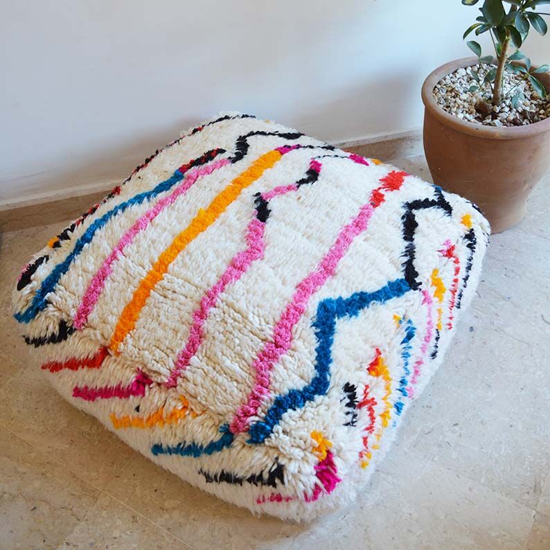 Colorful berber beery poufs azilal 60 x 60 x 20 cm