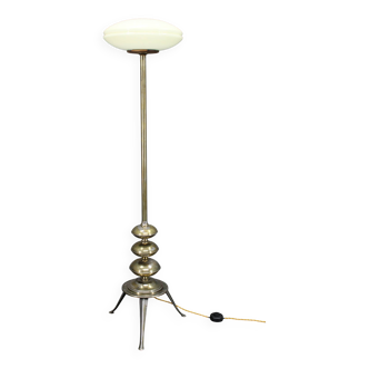 1940s Restored Floor Lamp in Brass Finish with  Glass Shade