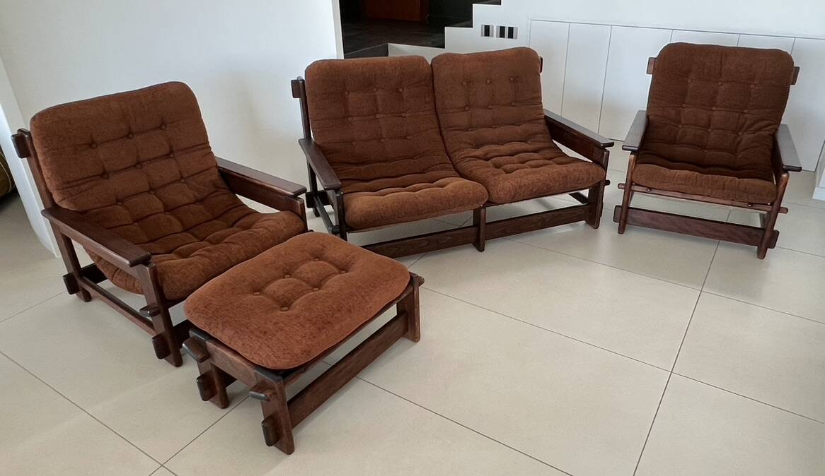 Scandinavian sofa, two armchairs and an ottoman, 1960s