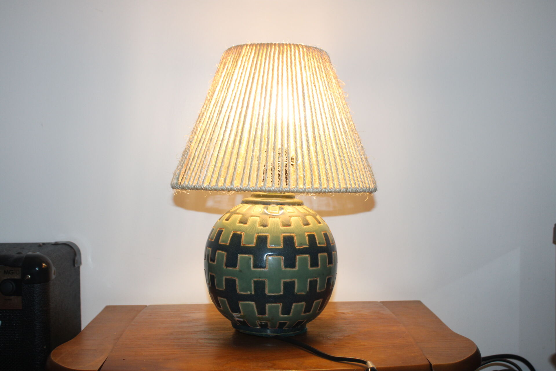 Ceramic lamp and rope shade