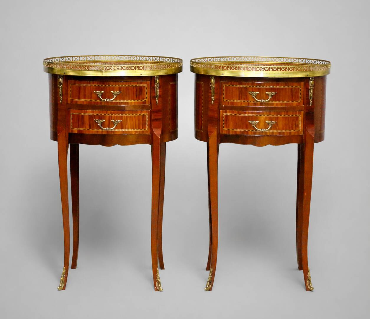 Pair of Bedside Tables / Salon in Marquetry Transition Style Louis XV/Louis XVI
