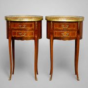 Pair of Bedside Tables / Salon in Marquetry Transition Style Louis XV/Louis XVI