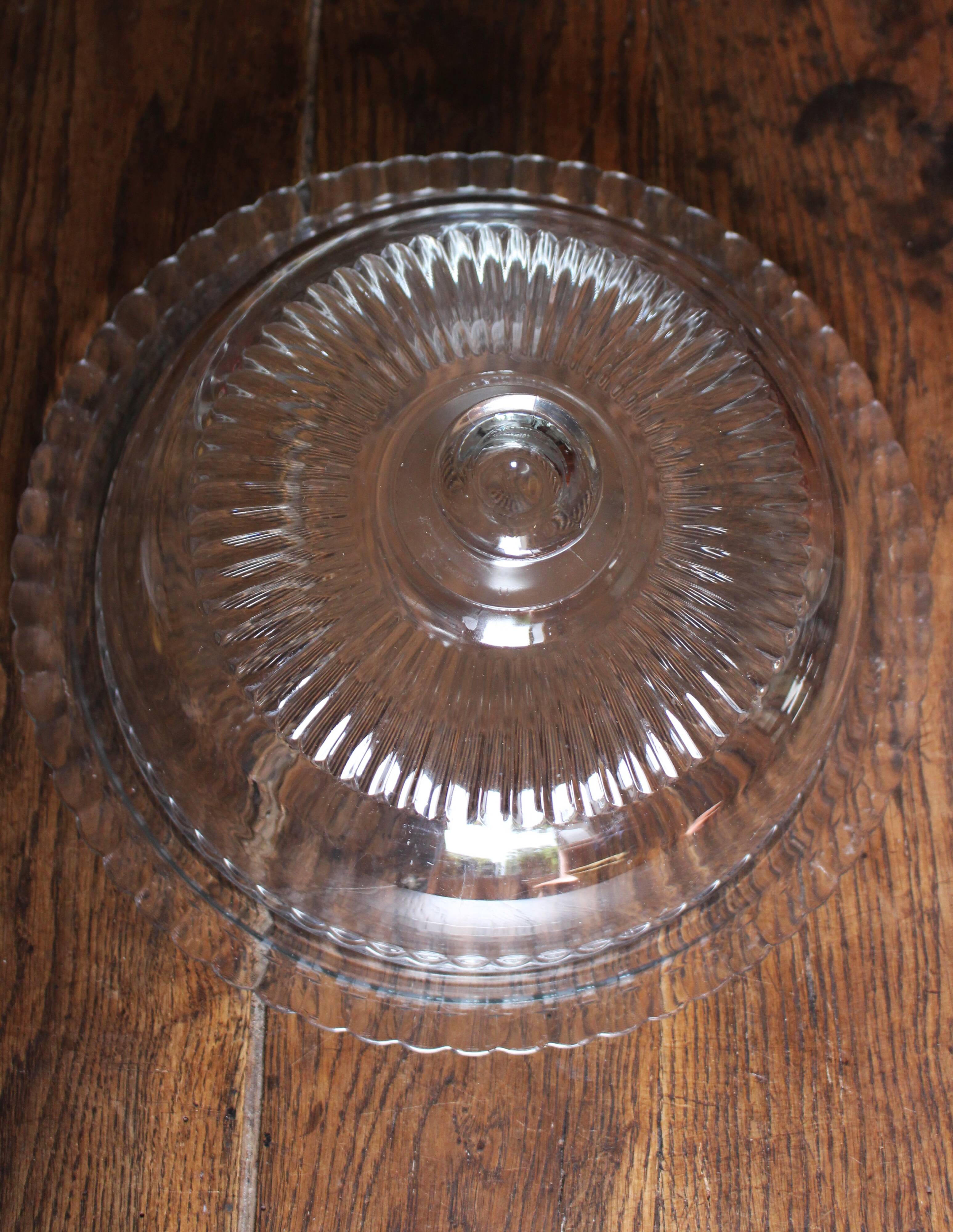 Large glass bell jar and its vintage cheese dessert plate.