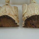 Two wall lamps in carved and lacquered cream wood, representing swans