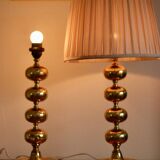 Pair of tall mid-century Swedish brass bobbin lamps by Aneta