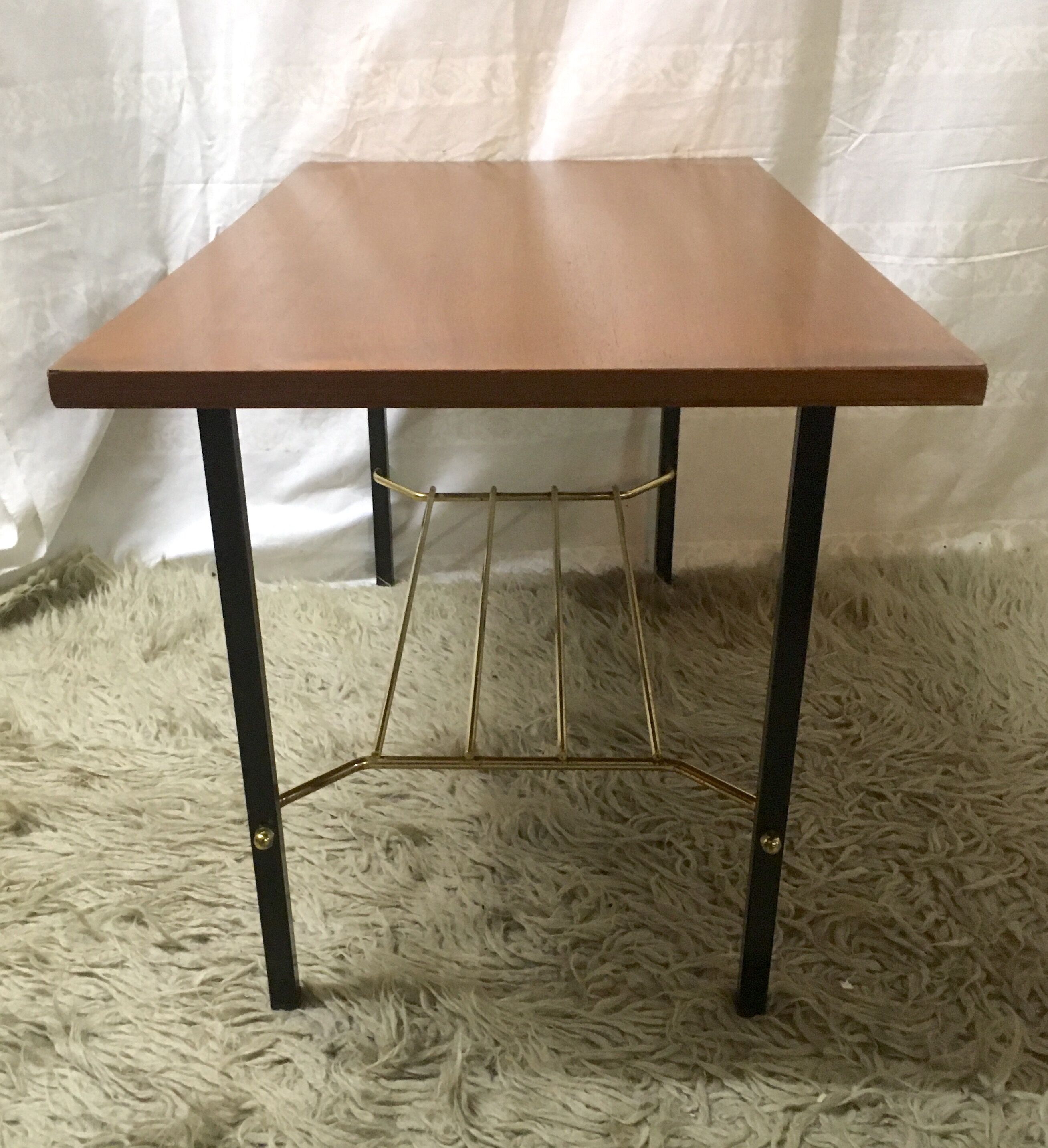 Modernist wood and metal coffee table - 1960s