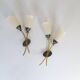 Mid-century pair of wall lamps in brass and opaline attributed to Asea Sweden, 1950s.
