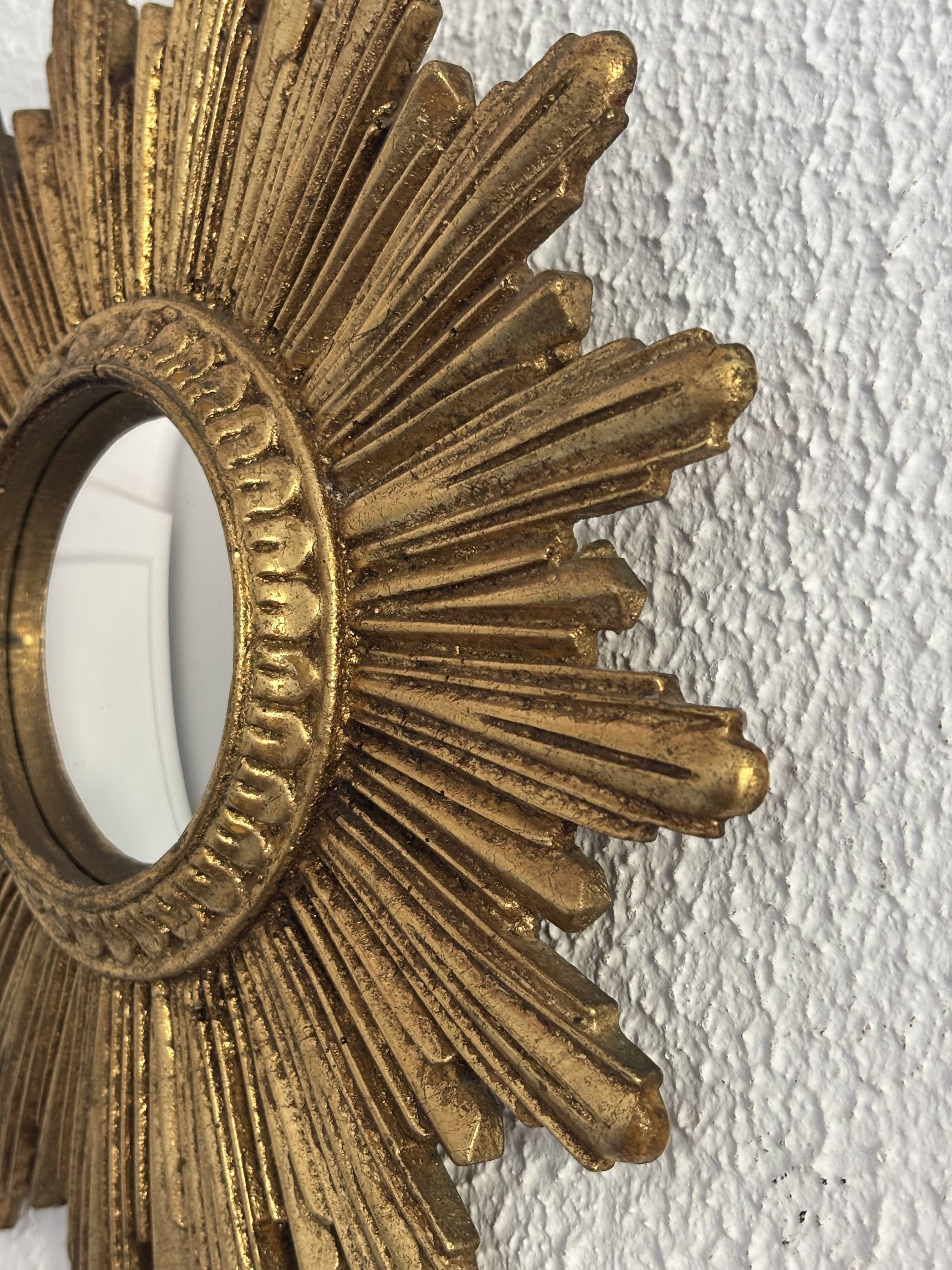 Vintage 1960 sun mirror witch's eye fine gold resin - 26 cm