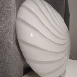 Vintage Murano glass white swirl flush mount light fixture |  handcrafted retro lighting |  MCM Midcentury home deco wall ceiling lamp