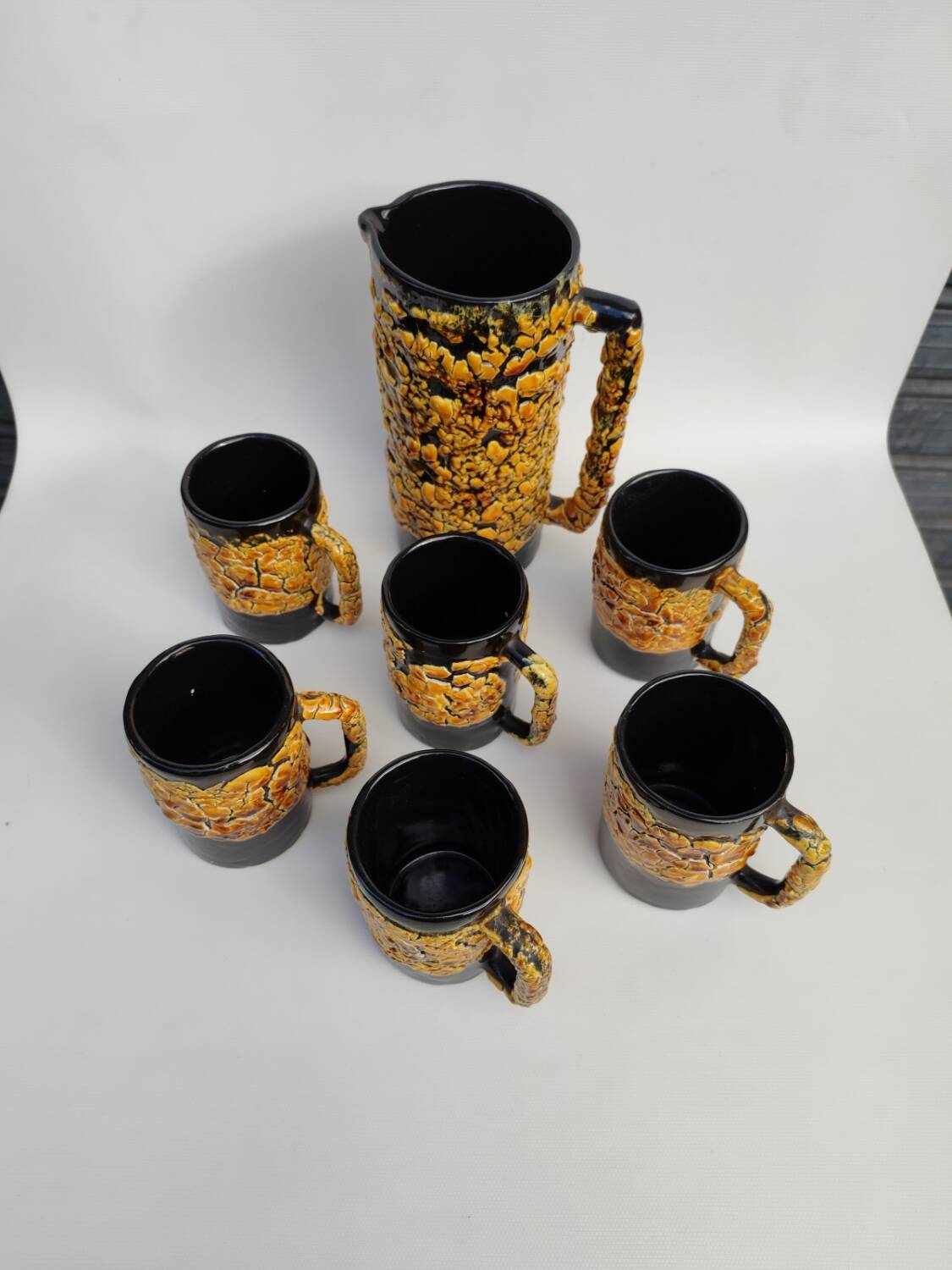 Rare ceramic beer service from Vallauris, created by LUC. 1960s.