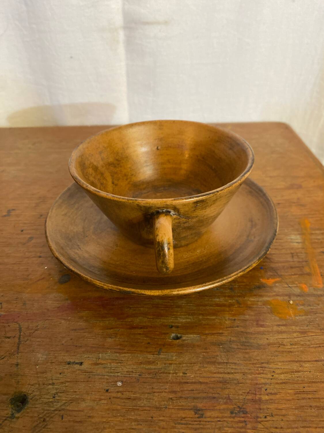 Série De 6 Anciennes Tasses Poterie Des Grottes Céramique Beige Vintag