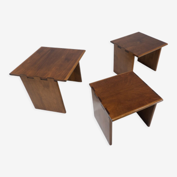 Ensemble moderne du milieu du siècle de 3 tables gigognes en bois, Italie, années 1960