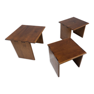 Mid-Century Modern Set of 3 Wooden Nesting Tables, Italy, 1960s