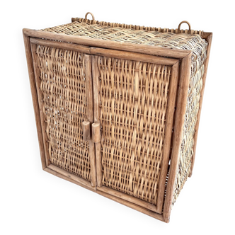 Vintage rattan medicine shelf wall cabinet