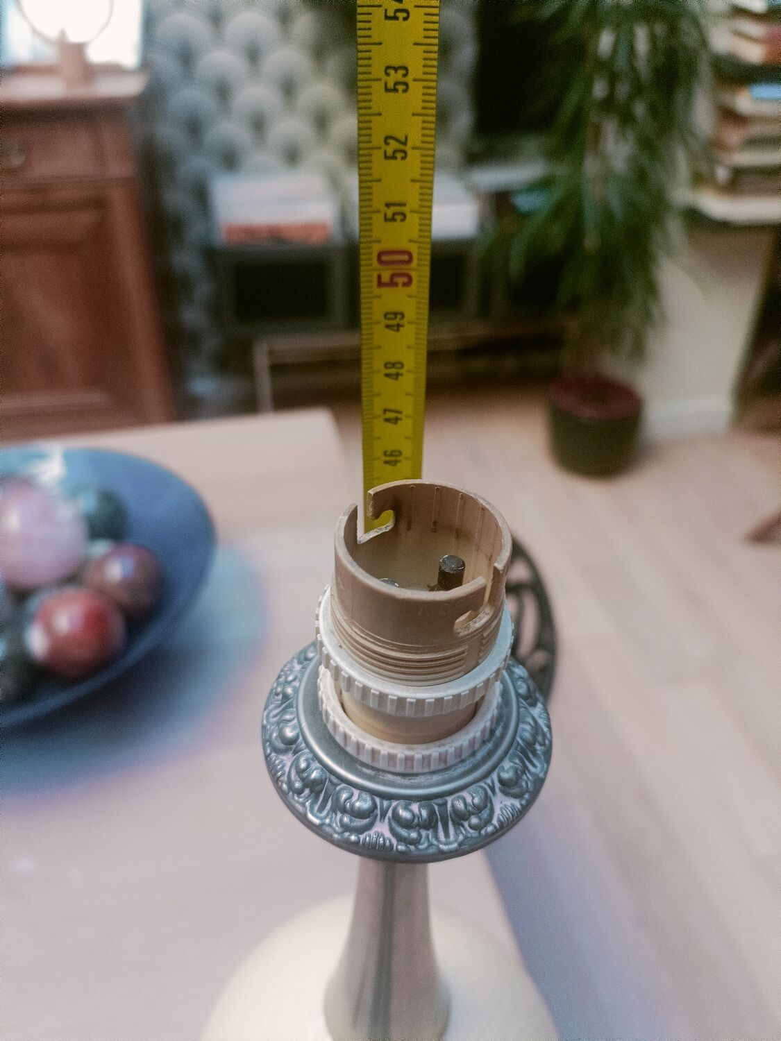 English lamp base, ostrich egg