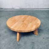 Brutalist Oak Round Coffee Table from Meubelfabriek Oisterwijk, Netherlands, 1960s