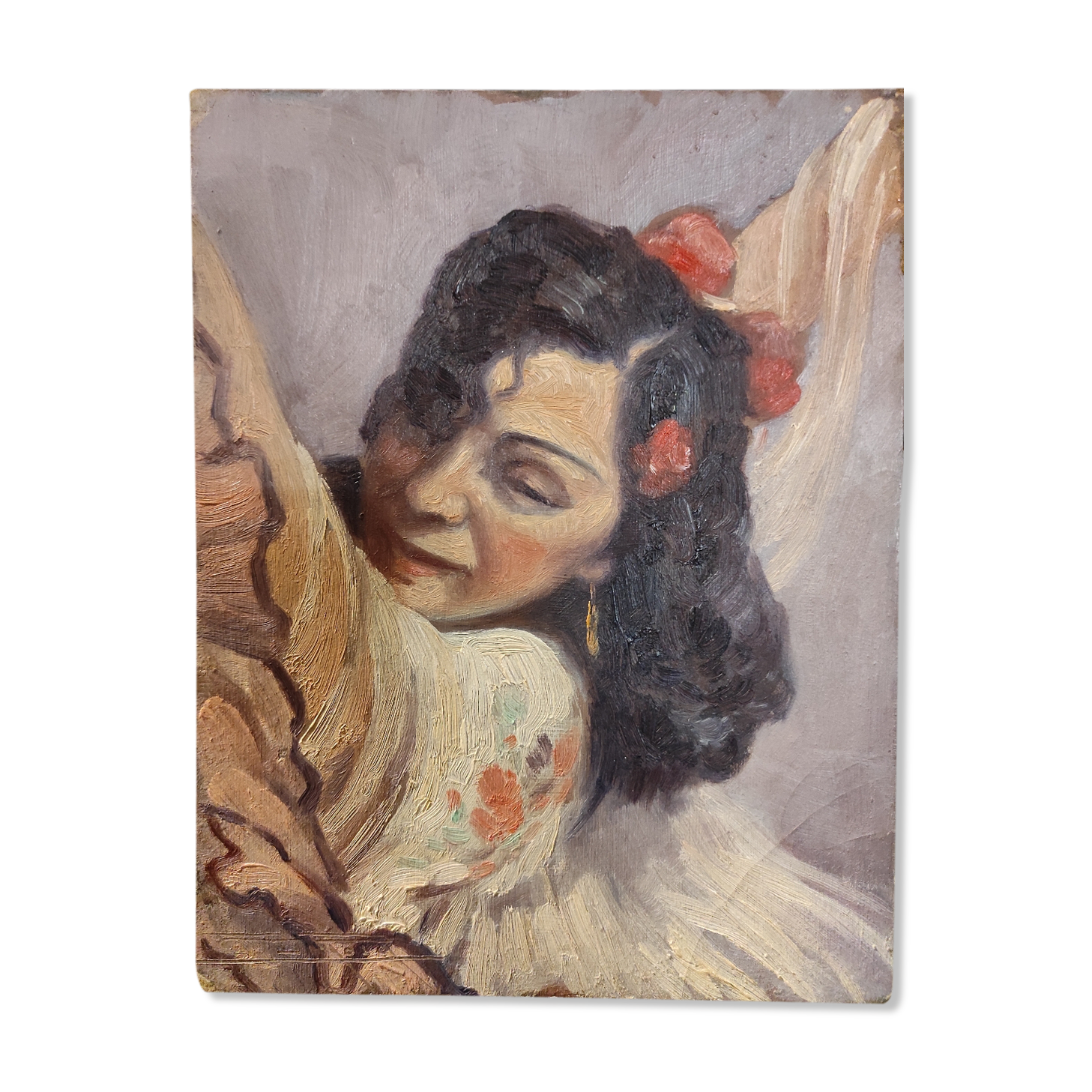 Portrait painting woman gypsy oil 30s signed