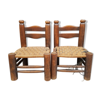 Chaises pour enfants bois et corde années 1950