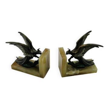 Serre-Livres Oiseaux de Paradis Art Déco en Onyx