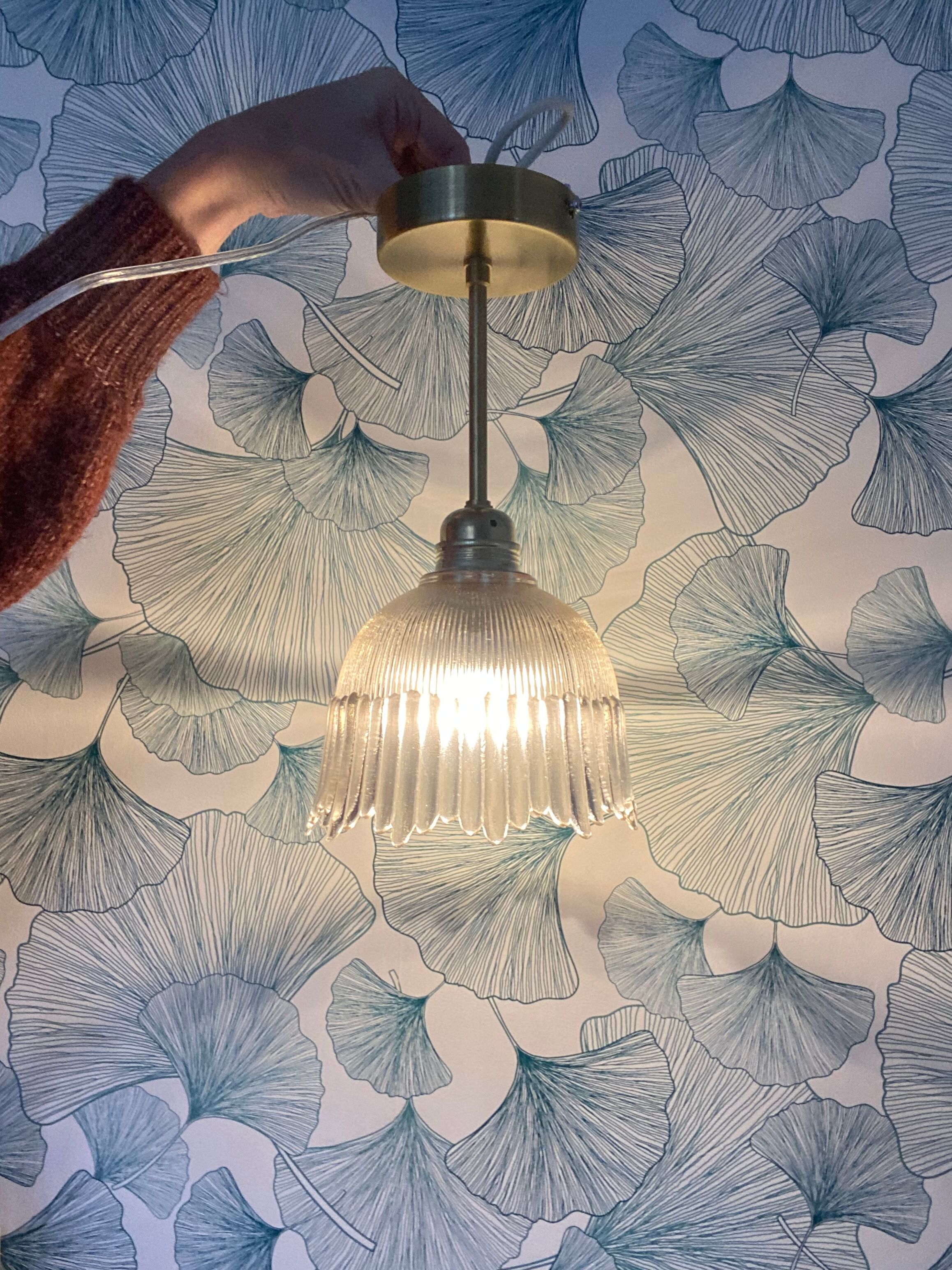 Brass and glass hanging lamp