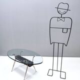 Oval Glass Coffee Table with Portoro Marble and Iron Base, Italy