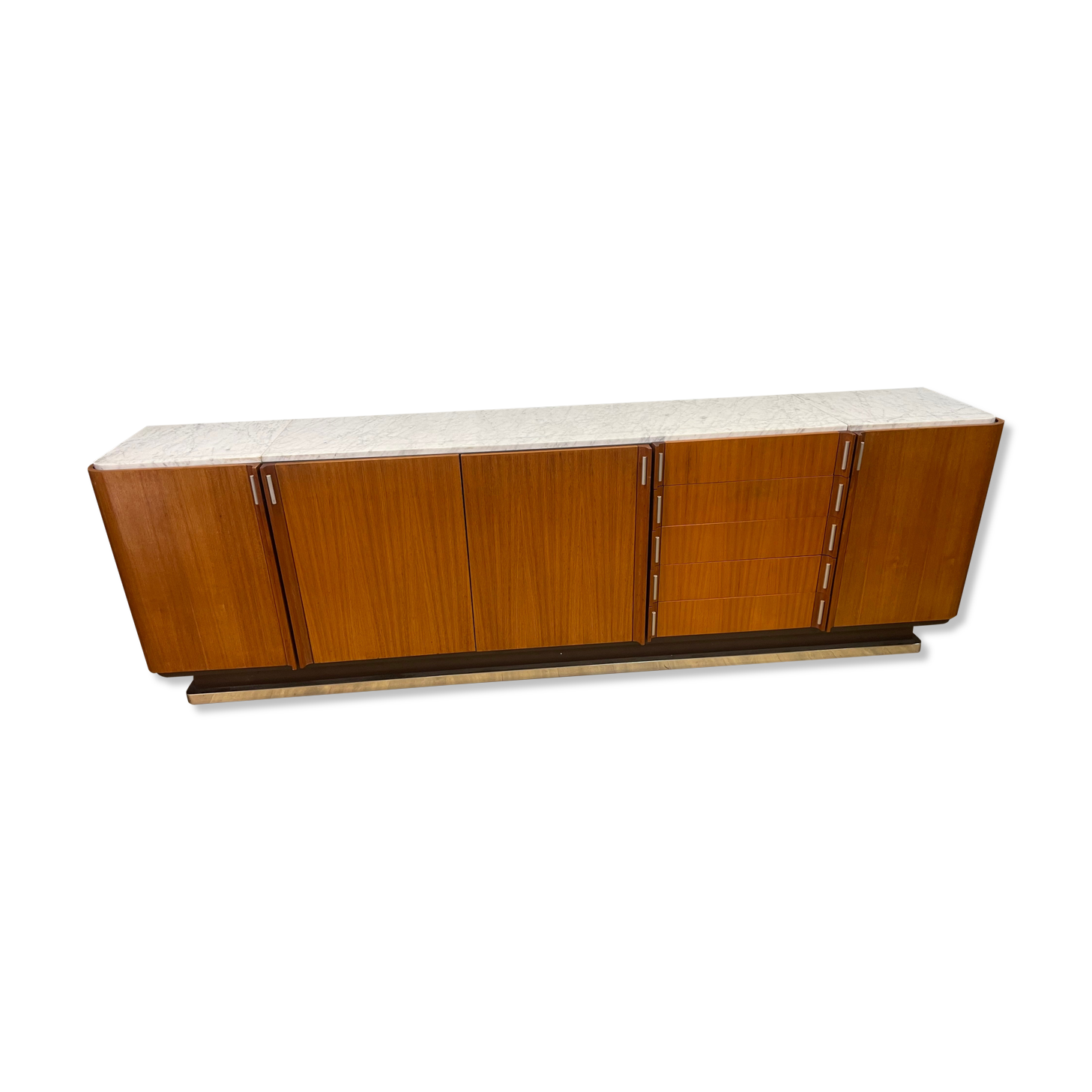 BEAUTIFUL LARGE CARRARA MARBLE TEAK SIDEBOARD