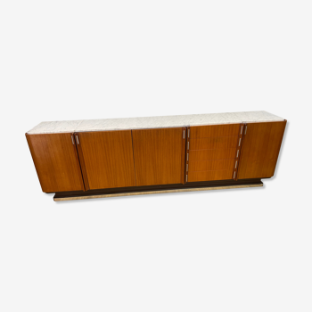 BEAUTIFUL LARGE CARRARA MARBLE TEAK SIDEBOARD