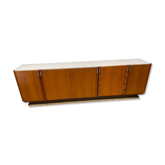 BEAUTIFUL LARGE CARRARA MARBLE TEAK SIDEBOARD