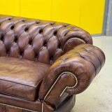 Original English Chesterfield 3-Seater Sofa – Handcrafted Brown Leather