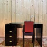 Bureau laqué noir de style Art Déco et sa chaise