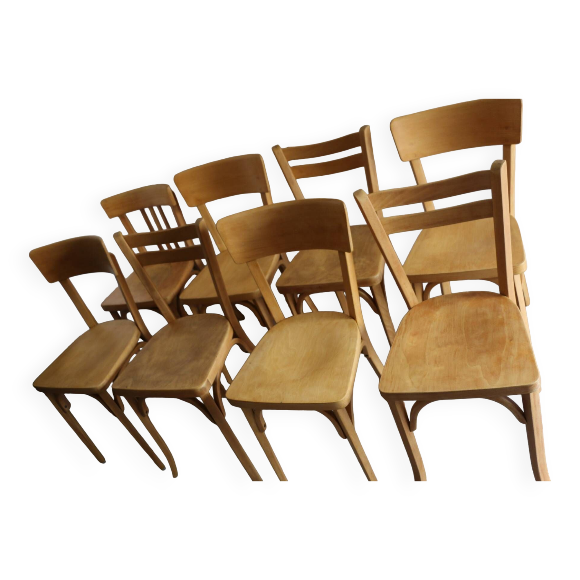 Set of 8 classic Baumann chairs 1950 light beech