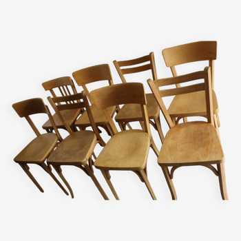 Set of 8 classic Baumann chairs 1950 light beech
