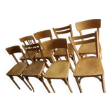 Set of 8 classic Baumann chairs 1950 light beech