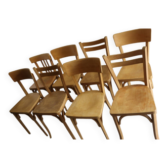 Set of 8 classic Baumann chairs 1950 light beech