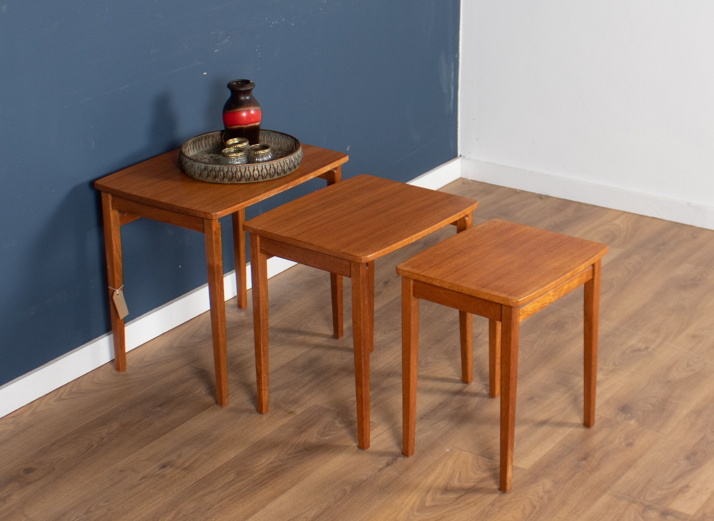Retro teak 1960s mid century nest of 3 side coffee tables