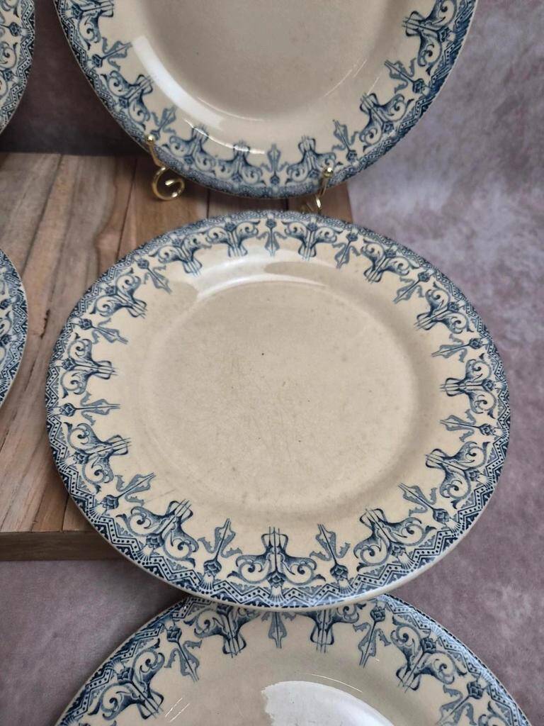 Set of 6 antique flat plates Gien – Terre de Fer – Bengal model