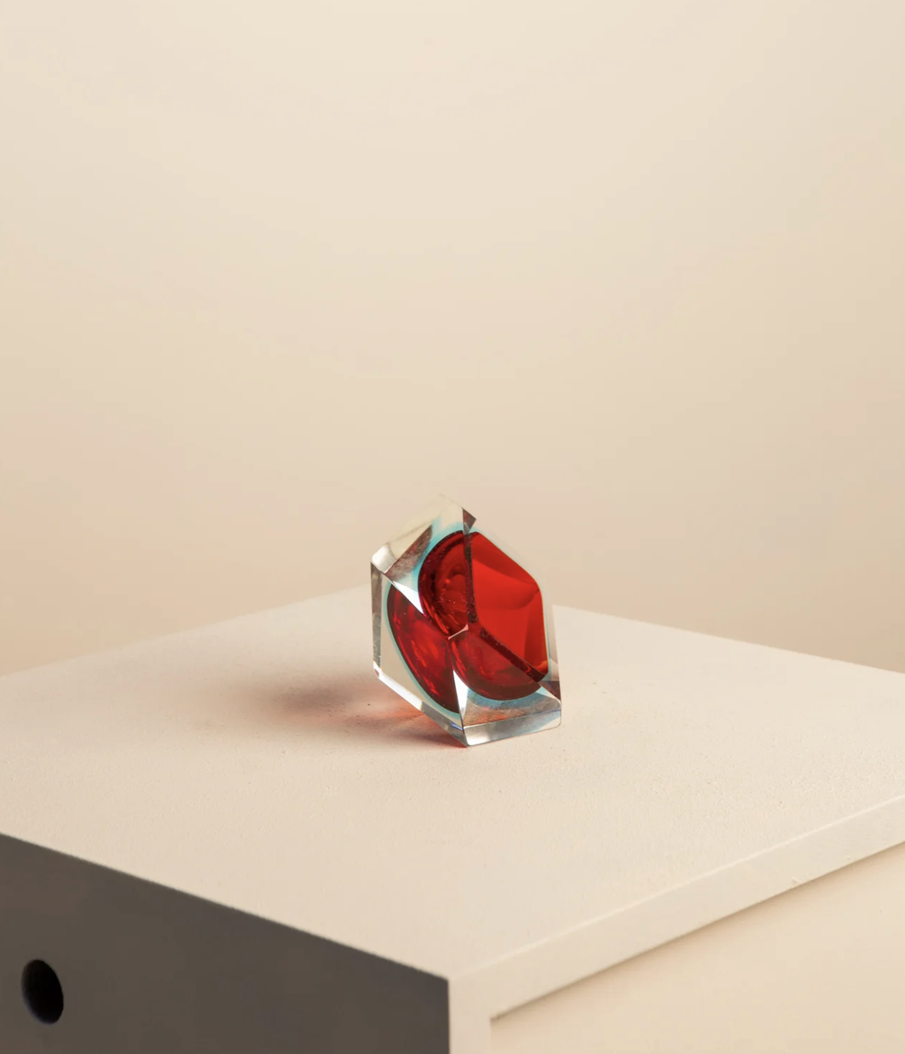 Red "Diamond" pocket trays in murano glass by Flavio Poli for Seguso 60's